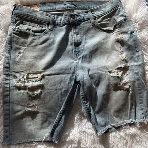 Hollister Light Blue Distressed Denim Jean Shorts